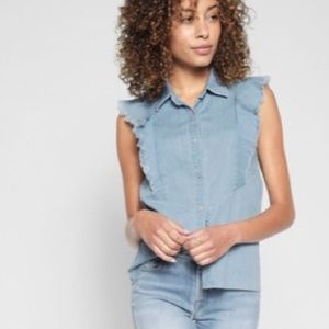 7 for all mankind Sleeveless Ruffled Denim Shirt